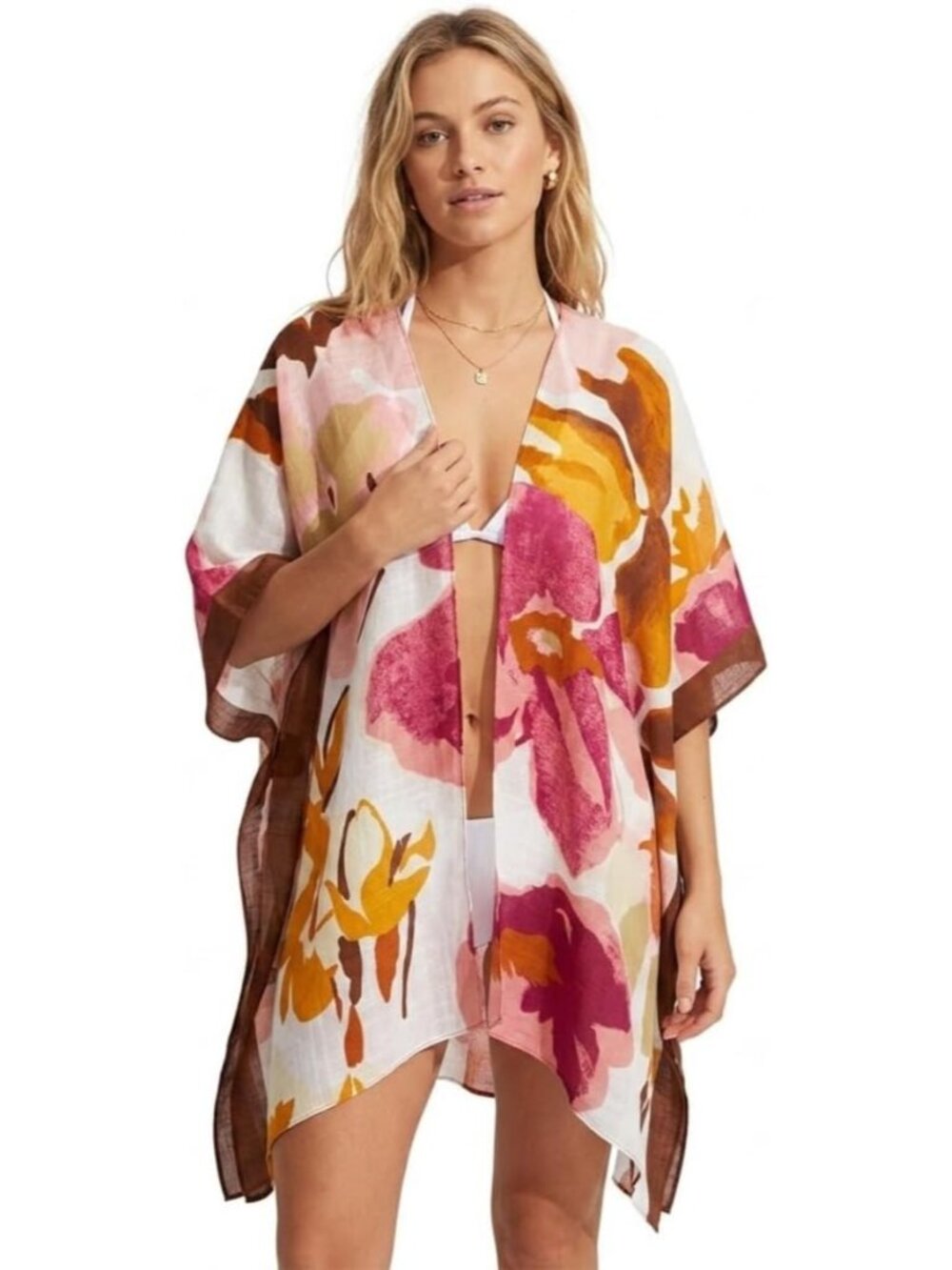 Women's Rz Sunset Bloom Viscose Summer Lightweight Boho Kimono Cardigan Coverup